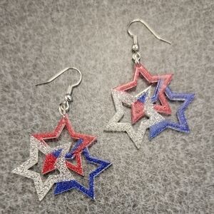 Red, Silver, and Blue Star Earrings
